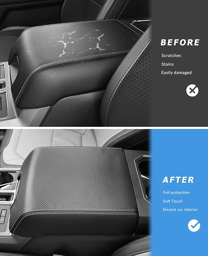 INTGET Center Console Cover for Ford F150 Accessories 2015-2020 2016 2017 2018 2019 Car Middle Lid Seat Armrest Cover Protector Elbow Cushion Pad (Carbon Fiber Texture, 2015-2020)
