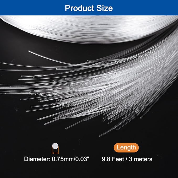 MECCANIXITY 550Pcs 9.8ft PMMA Mixed Fiber Optic Cable Strands 0.03 Inch Side Glow LED Illumination Crystal Cables Car Atmosphere Lights for Star Sky Roof Ceiling