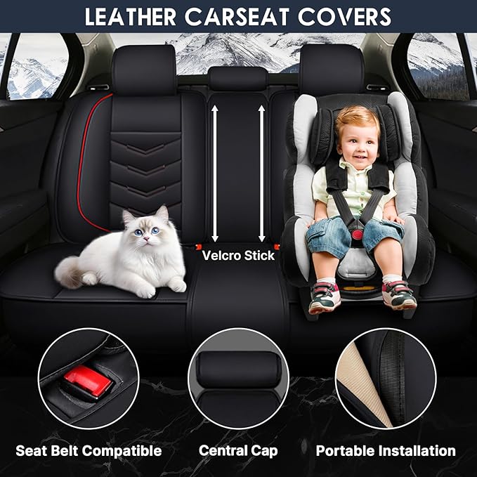 Car Seat Cover 2 Seats for Chevrolet Camaro 2000-2024, Durable Wear Resistant Waterproof Vehicle Cushion Covers, Breathable No Odor Premium Leather Vehicle Seat Cover.(Standard, Black Red)