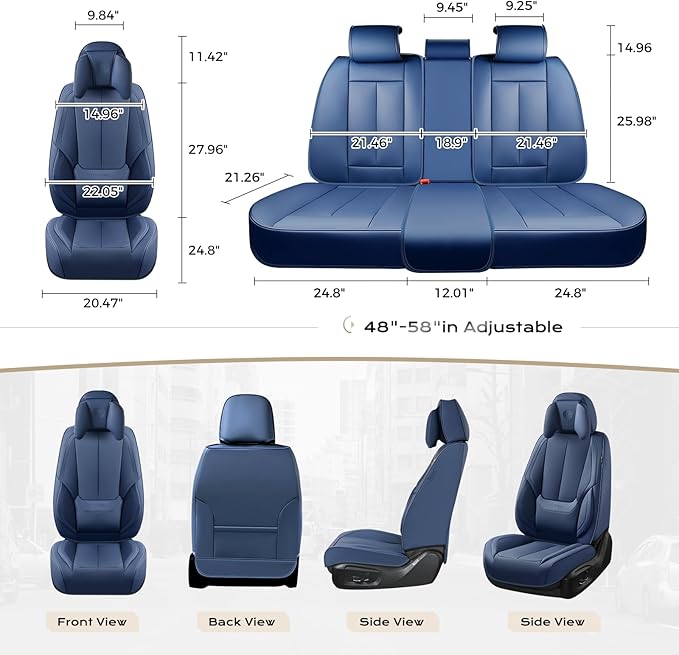 Coverado Seat Covers Full Set, 5 Seats Seat Covers for Cars, Waterproof Nappa Leather Car Seat Covers with Head Pillow, Seat Protectors Car Seat Cushion Universal Fit for Most Cars (Blue)