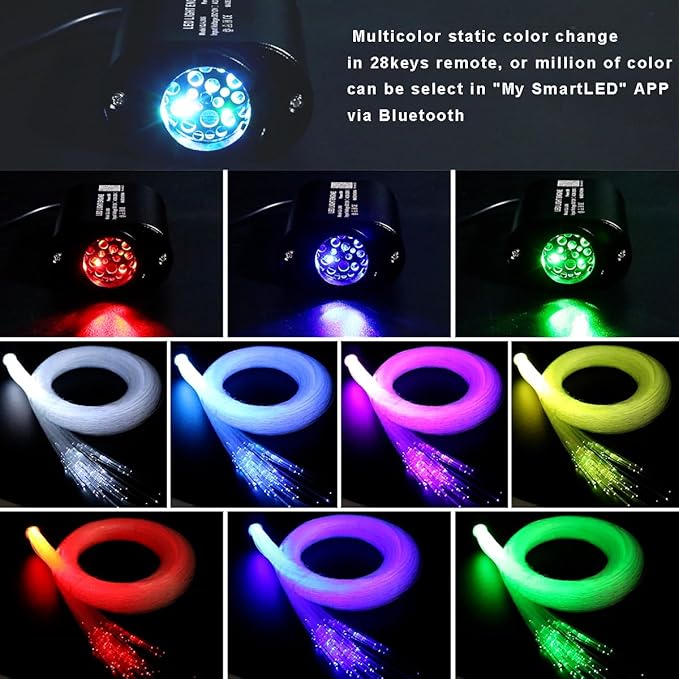 AZIMOM Mini 6W Twinkle 600pcs Fiber Optic Starlight Headliner Kit for Car Home 0.03in 9.8ft End Glow Fiber Strands Sound-Activated APP& Remote Control Starlight Engine