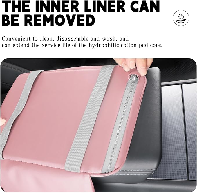Car Armrest Cover Pad - Nappa Leather Car Center Console Cover with Breathable Holes, Non-Slip Auto Arm Rest Cushion, Universal Car Interior Accessories Fit forTesla Model Y (Pink)