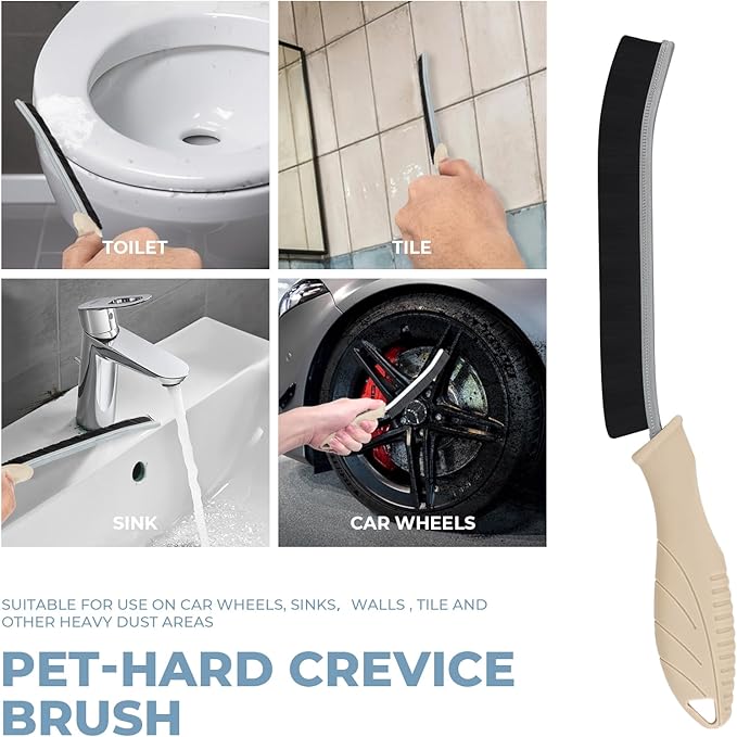 TQRR 3Pcs Cleaning Brush - Includes Soft Bristle, Hard Crevice, Multifunctional Grout Brush, Auto Vent Wheel, Kitchen House Cleaning Tools (Khaki)
