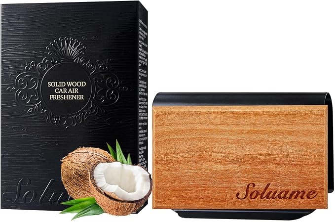 Car Air Freshener, Natural Wood Air Freshener Long Lasting, Car Air Freshener Diffuser with Metal Clip, Car Odor Eliminator, Magnetic Auto Accessories Coconut
