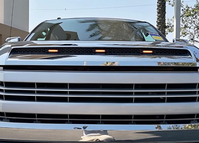 iJDMTOY Smoked Lens Amber LED Grille Lights Kit Compatible with 2014-2021 Toyota Tundra, Center Set 3-Piece Marker Lamps w/Wiring & Hardware