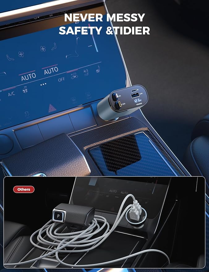 SUPERONE 【Upgraded】 Retractable Car Charger 4 in 1, Fast Car Phone Charger with Cord 2.6ft, USB C and Apple Car Charger Adapter, Compatible with iPhone 17 16 15/15 Pro Max/14/13/12/11, Galaxy, Pixel