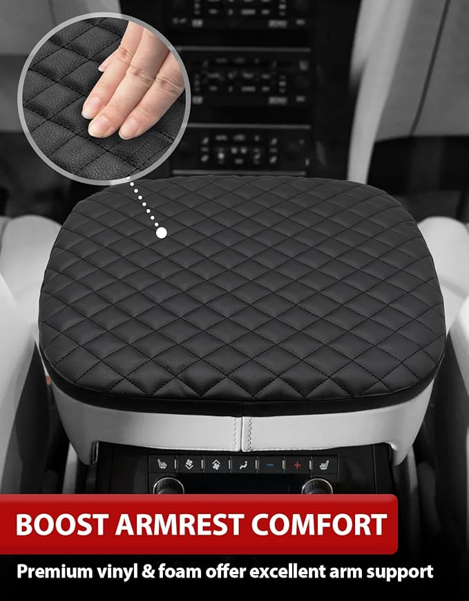KBH Center Console Armrest Cover for Cadillac Escalade 2007 2008 2009 2010 2011 2012 2013 2014, Interior Accessories, Middle Console Lid Protector, Vinyl Leather, Anti-Scratch, Black