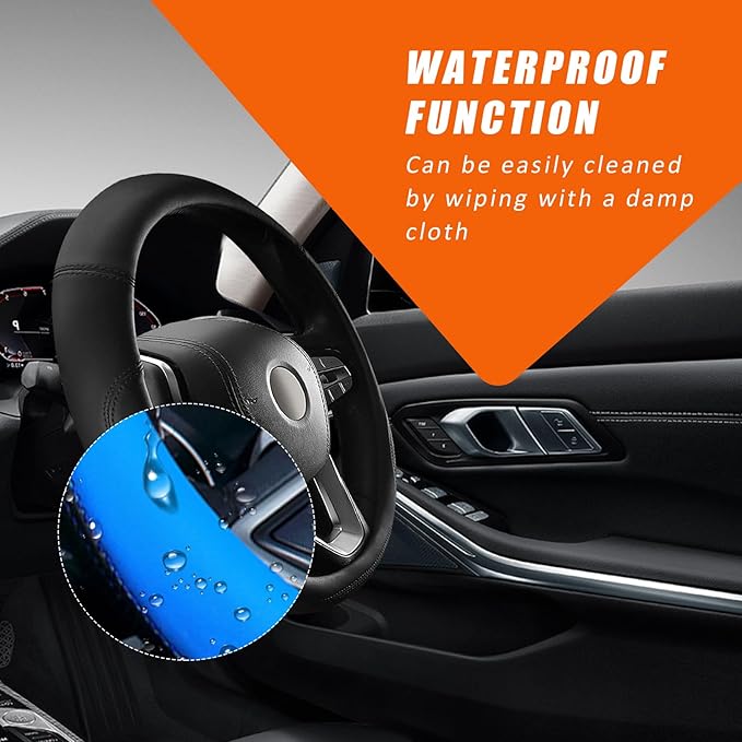 Ziciner Steering Wheel Cover, Soft Leather Premium Durable Elastic Auto Wheel Cover Protector, Stretch Breathable Anti-Slip Lining, Universal 14.5-15 inch Car Interior Accessories (Blue)