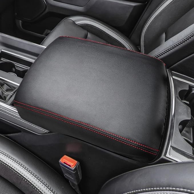INTGET Car Center Console Armrest Cover for 2022 2023 Dodge Ram 1500 2500 3500 Accessories 2019 2020 2021 Arm Rest Box Lid Protector Pad Cushion Dog Seat Cover (Black with red Stitches)