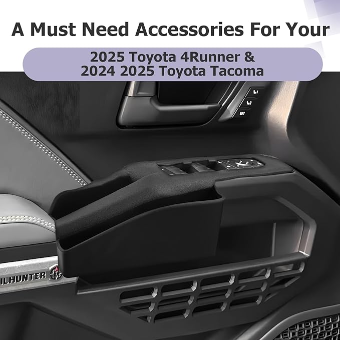 LUWU Door Side Storage Box Compatible with 2025 2026 Toyota 4Runner Accessories Side Organizer Tray 2025 2026 4Runner Center Console Organizer TPE Material Front Storage Box Black 2-Pack