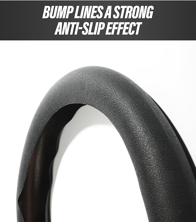 ESEWALAS Car Silicone Steering Wheel Cover,Soft Odorless Silicone Leather Texture Steering Cover,Universal 13-15inch Car Steering Wheel Protector (Black)