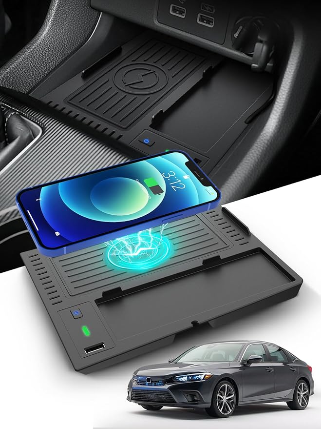 CarQiWireless Wireless Charger for Honda Civic 2026 2025 2024 2023 2022,Automotive Center Console Organizer Wireless Charging Pad for 2022-2026 Honda Civic Sport Accessories