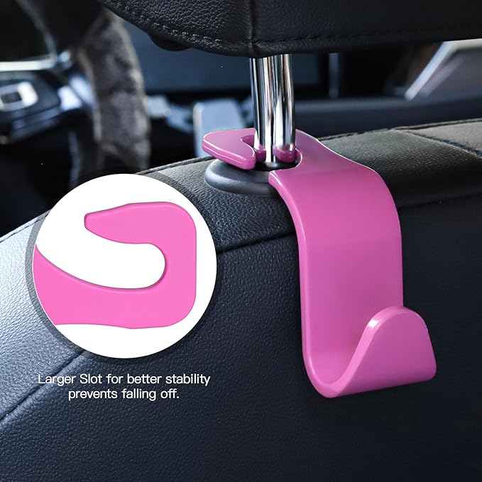 Soleebee 4 Pack Car Headrest Hooks - Universal Auto Hooks, Back Seat Hangers, Storage Organizer (Hot Pink)