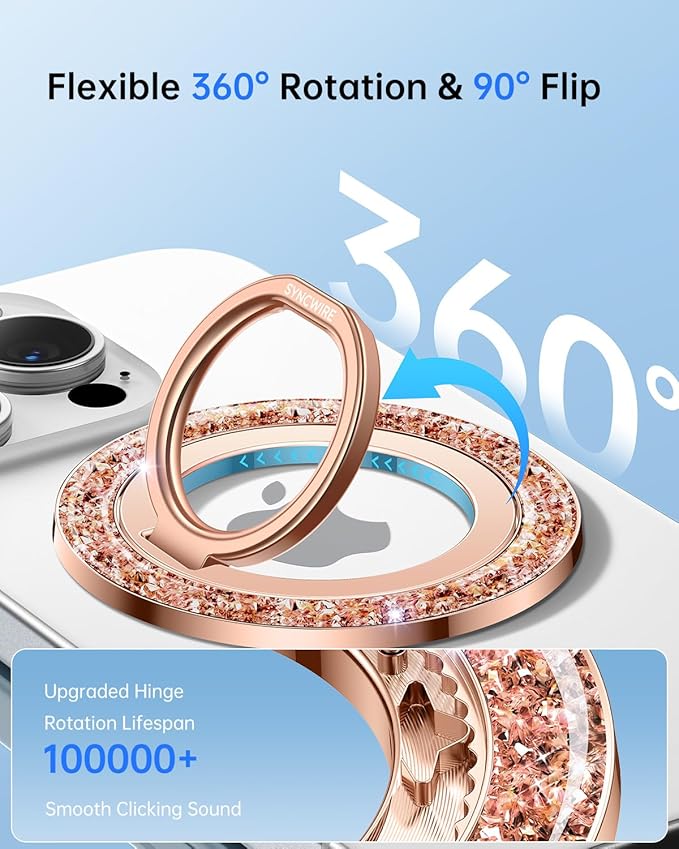 SYNCWIRE Magnetic Phone Ring Holder for MagSafe - Glitter Phone Grip Stand with 360° Rotation Finger Ring Kickstand Blingbling Compatible with iPhone 17 16 15 14 13 12 Pro Max MagSafe Accessories