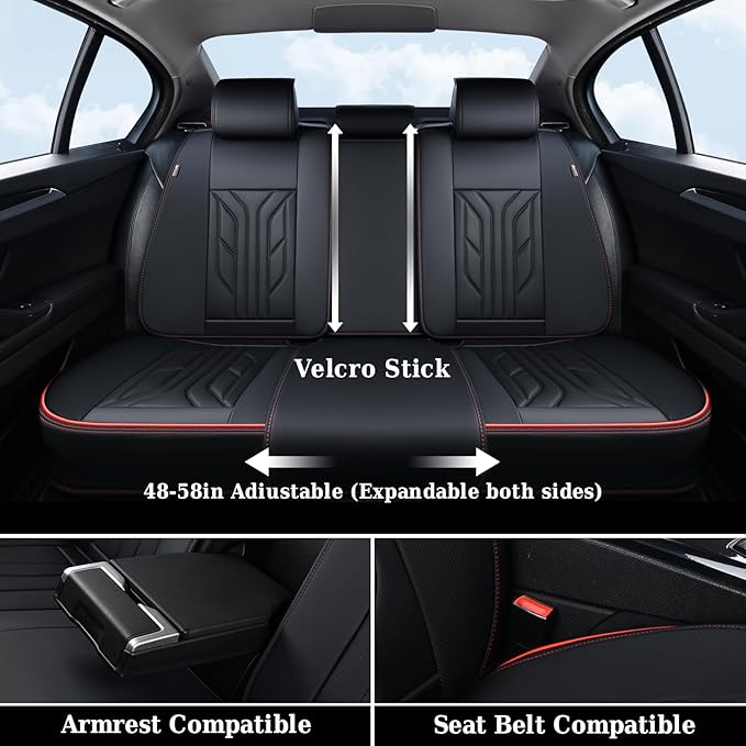 Coverado Seat Covers, Car Seat Covers Full Set, Leather Seat Covers for Cars, Automotive Seat Covers Car Seat Protector Car Accessories Fit for Most Sedans SUV Pick-up Truck(Black&Red)