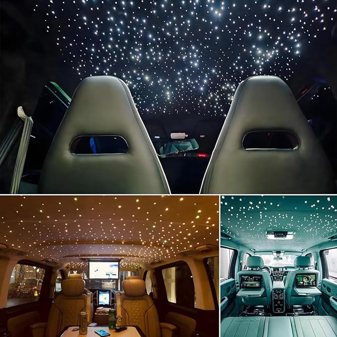AKEPO 6W Mini Size Music Sync Fiber Optic Starlight Headliner Lights Kit, 295pcs Mixed Size Fibers(0.75+1+1.5mm) 9.8ft/3m App/28key Remote Control Star Ceiling Light Kit