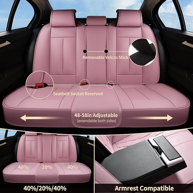FLORICH Car Seat Cover Full Set, Automotive Vehicle Seat Cushions, Luxury Waterproof Leather Car Seat Protectors, Car Seat Cushions Universal Fit for Most Sedans SUVs Trucks - Pink