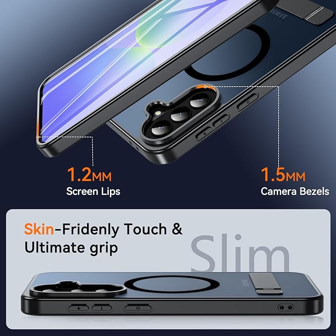OWKEY for Samsung Galaxy A37 5G Case with Stand, Magnetic Shockproof Case Fit for Magsafe Translucent Matte Cover for Samsung A37, Black