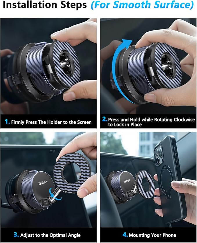 VIPWISE Magnetic Phone Holders for Your Car [89+LBS Suction & 3200gf Magnetic] 360° Adjustable Magsafe Car Phone Mount, Vacuum Suction Cup Car Mount for iPhone 17 Pro Max 16 15 14 13 12 Air Plus