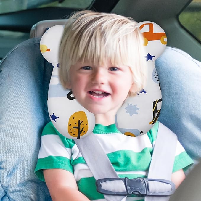 Baby Travel Pillow, Upgrade U-Shape Infant Pillow for Car Seat Pushchair and Stroller, Soft Comfortable Sleep Cushion for Kids Newborn and Toddler -Car White