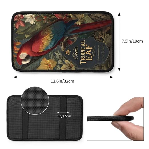 Tropical Leaves and Flowers Car Auto Armrest Cushion Cover Accessories Center Console Seat Box Pad Protector Universal Decoration for Most Vehicle SUV Truck