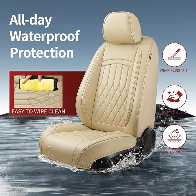 Fit TL Car Seat Covers for Acura TL 2004-2014 - Premium Leather, Waterproof, All-Weather, Airbag Compatible, Anti-Slip, Breathable, Easy Install, Seat Protectors, Full Set, Beige
