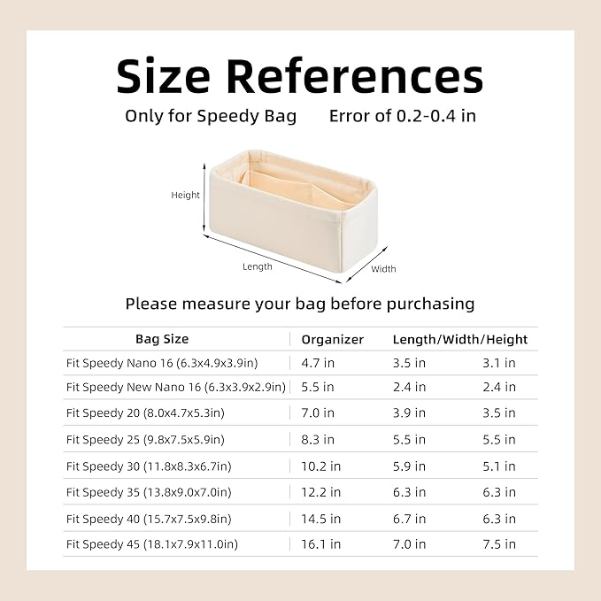 DGAZ Silk Purse Organizer Insert Fits LV Speedy 16/20/25/30/35/45 bags，Silky Smooth Bag Organizer，Luxury Handbag & Tote Shaper（Craie，New nano 16）
