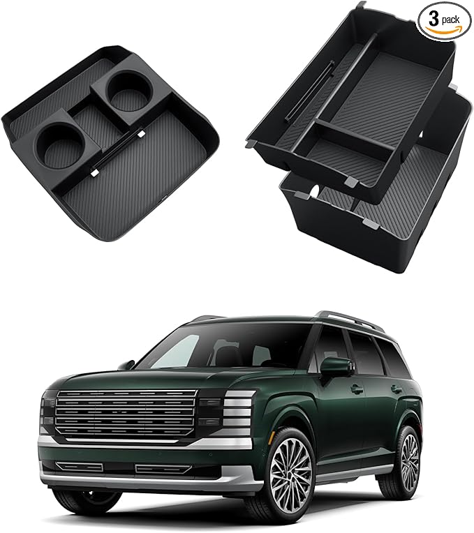 ECOZEN 2026 Palisade Center Console Organizer - 2 Pcs Double-Layer Center Console Organizer + Lower Center Console Tray For 2026 Hyundai Palisade/Palisade Hybrid - Only Fit Palisade Calligraphy Trim