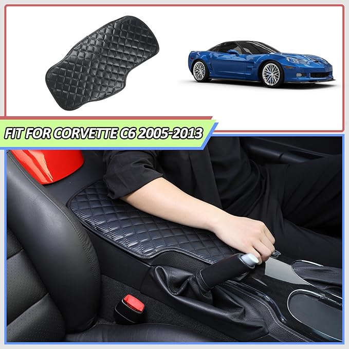 Center Console Armrest Cover for Chevy Corvette C6 2005-2013, Centre Armrest Seat Box Cover, Armrest Arm Rest Pad, Middle Consoles Cushion Protector Mat, Leather (Carbon Fiber)