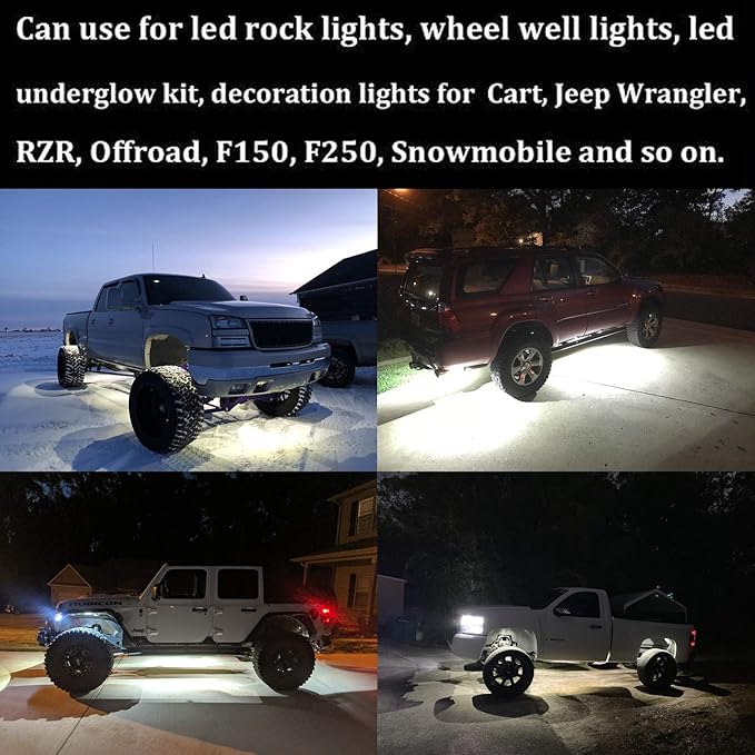 6 Pods LED Rock Lights for Jeep ATV UTV SUV Off Road Wheeler Truck Boat Underbody Glow Trail Rig Lighting Lamp Underglow LED Neon Lights Bright Reverse Waterproof 12V-24V - White