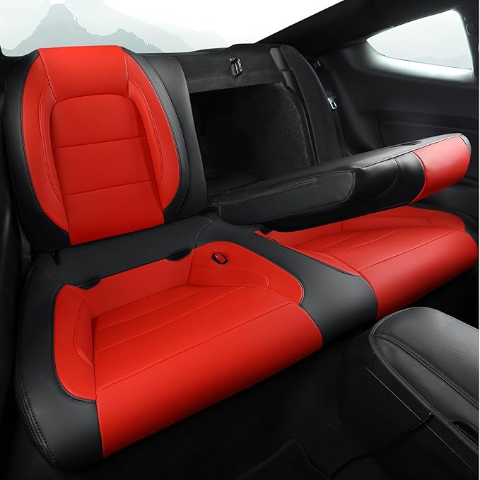 GIANT PANDA Customized Full Set Car Seat Covers Fit Ford Mustang Coupe Hardtop 2015 2016 2017 2018 2019 2020 2021 2022 2023 2024 2025 2026- (Black+Red)