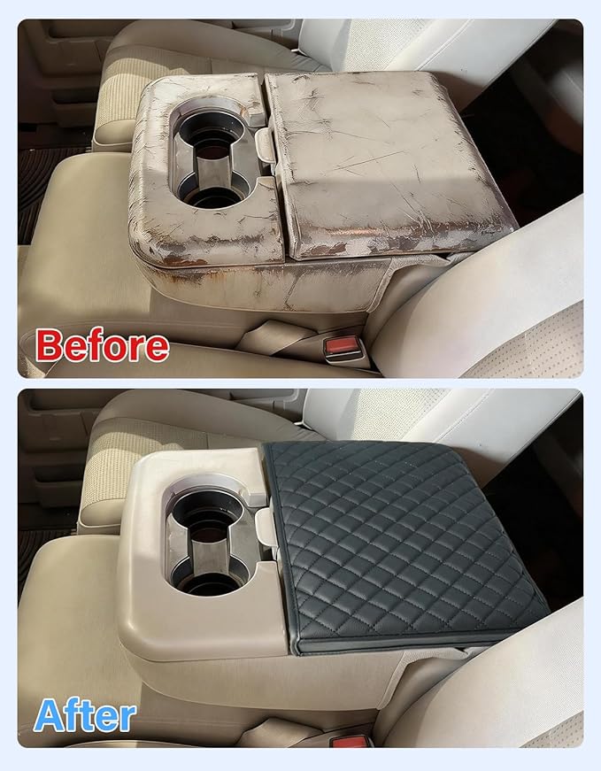 Center Console Armrest Cover for 1999-2010 Ford F250 F350 F450 Super Duty Accessories & F550 2001-2005 Super Duty, Vinyl Leather Middle Console Cushion Protector, Black(Fits Jump Seat Console Only)