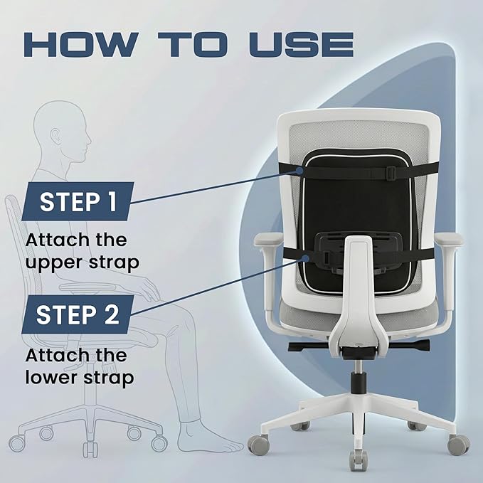 Teemtan Lumbar Support Pillow for Office Chair & Car, Ergonomic High-Density Memory Foam Back Cushion with Cooling Breathable Cover, Adjustable Strap for Lower Back Comfort and Posture, Black