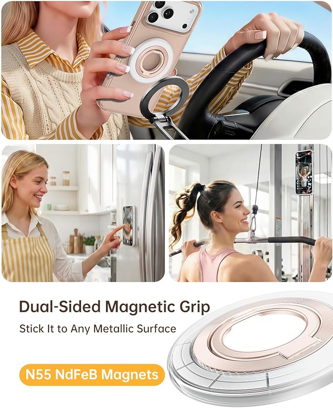 SYNCWIRE Magnetic Phone Ring Holder for MagSafe, 360° Rotation Cell Phone Grip Stand Finger Ring Kickstand Two-Sided Magnet Compatible with iPhone 17 Pro Max 16 15 14 13 12 MagSafe Accessories