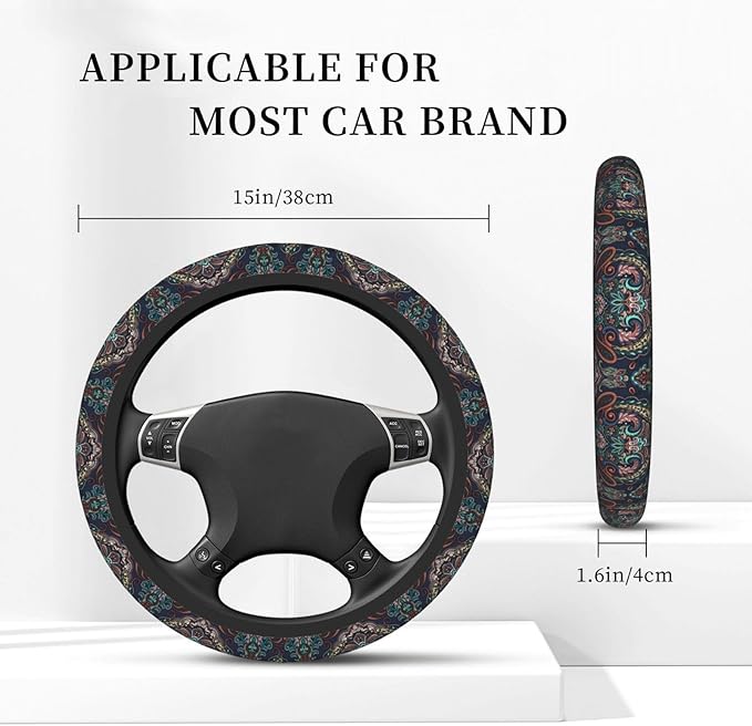Paisley Steering Wheel Cover Women 15 inch Anti-Slip Sweat Absorption Steering Wheel Covers Cute Car Accessories Decor Car SUV Sedan Vans Truck Protector