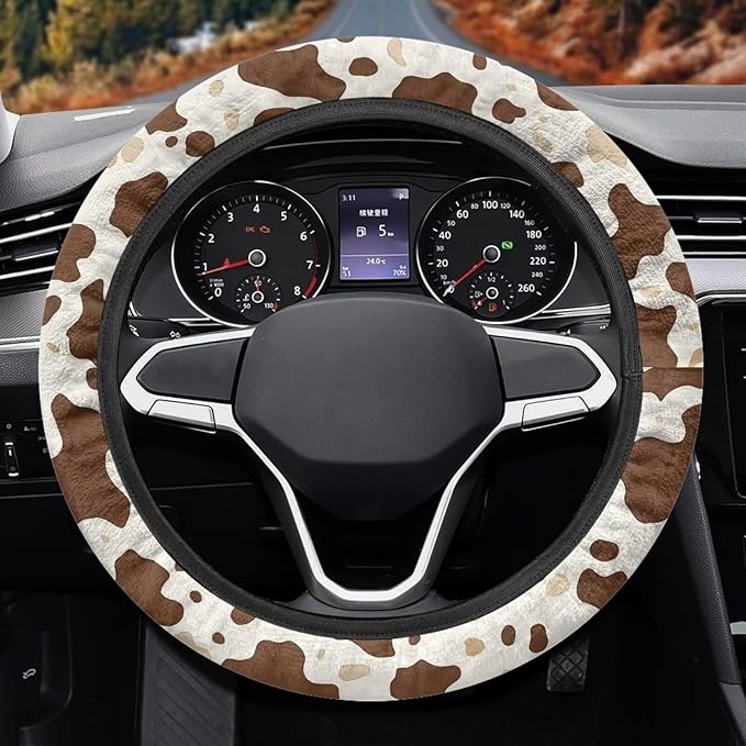 AFPANQZ Elastic Steering Wheel Cover, Brown Cow Pattern Non-Slip Steering Wheel Protective Covers, Women Men Car Accessories Universal 15 Inch Fit Auto, Suvs, Truck
