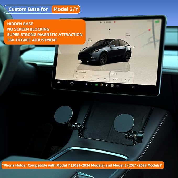 Center Console Mount, Magnetic Phone Holder for Older Tesla Model Y/3, Compatible Only with 2021-2024 Versions (Dual Magnetic Bracket Package)