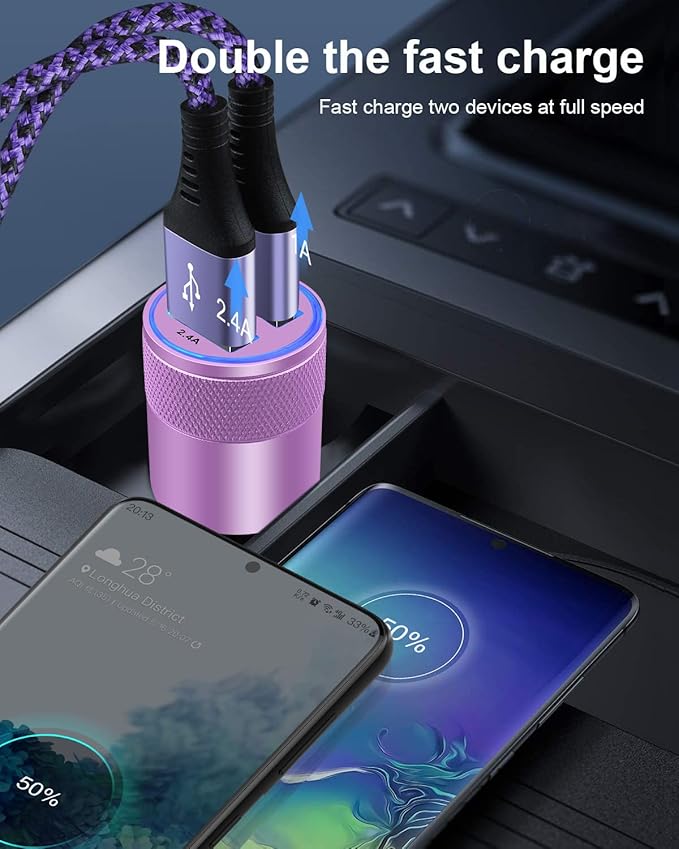 USB Car Charger, 2Pack Automobile Lighter Adapter Dual Port Cigarette Cargador Carro Cell Phone Charger for Samsung, iPhone, Google, Kindle, Double Port 3.4a Fast Charging Power Block