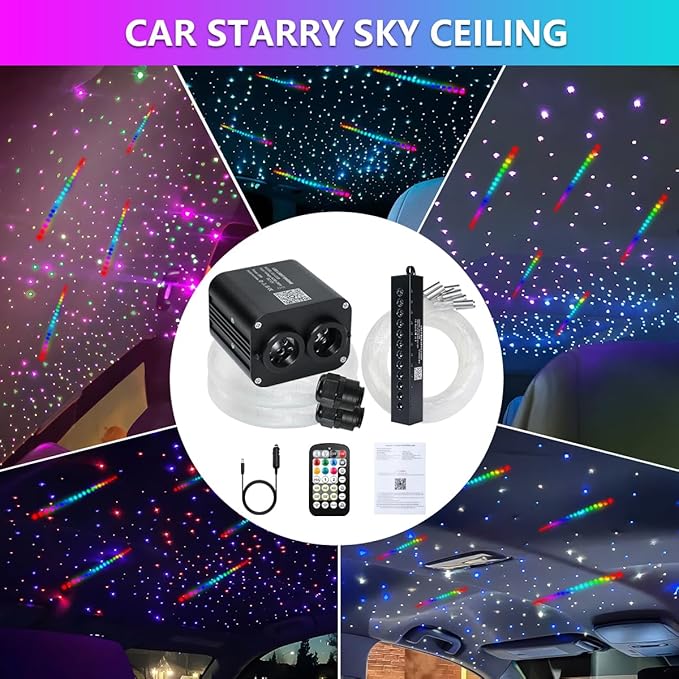 Starlight Headliner Kit,Twinkle + Music Sync Dual Color Fiber Optic Star Ceiling Lights with APP Remote Control, RGBW Shooting Star Lights for Car/Home Ceiling Decor, 1000pcs 9.8ft
