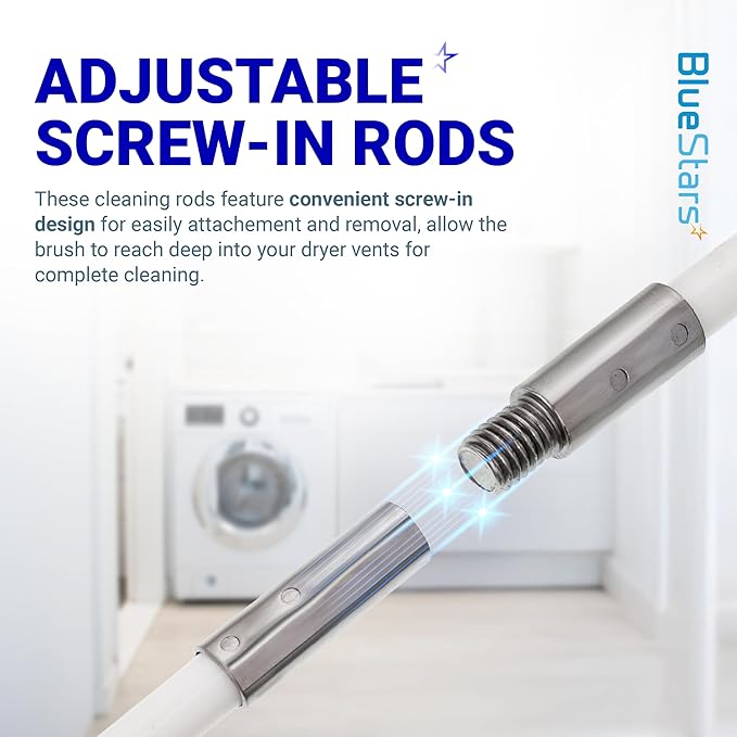 BlueStars 60-Feet Dryer Vent Cleaner Kit with Drill Attachment — Flexible Lint Remover Brush, Extends Up to 60 ft, Works with or Without Power Drill