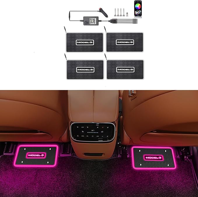 Car Floor Mats Lights for Tesla Model 3 Y Luminous Ambient Neon Lighting Kits, Interior Car Lights Floor Mats for Model Y/3 Cars Decor Atmosphere RGB Lamp Accessories Tesla Ambient Lamp