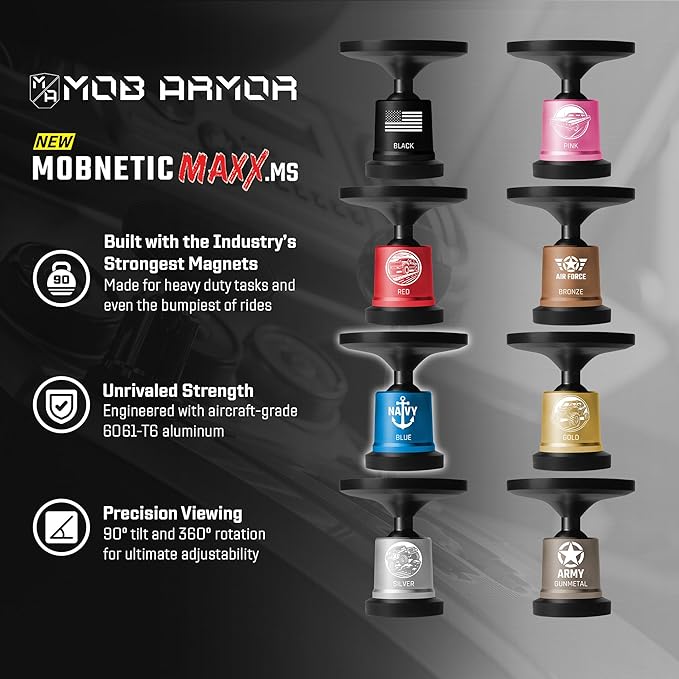 Mob Armor MobNetic Maxx MS - Customized MagSafe Compatible Magnetic Phone Holder for Car, Personalized Phone Mount Made w/Heavy Duty Aluminum Metal, Works w/iPhones & Androids - Blue