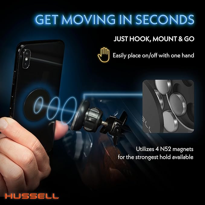 HUSSELL Magnetic Phone Car Mount, Air Vent Phone Mount for Car 360° Adjustable Universal Magnet Phone Holder - Compatible with Any Cell Phone, iPhone Galaxy LG Huawei