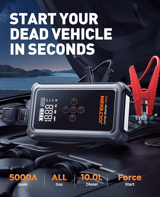 Jump Starter with Air Compressor, 5000A Portable Car Battery Jumper Starter(All Gas/10L Diesel) with 150PSI Auto-Shutoff Tire Inflator, 12V Lithium Jump Box for Car Battery Portable