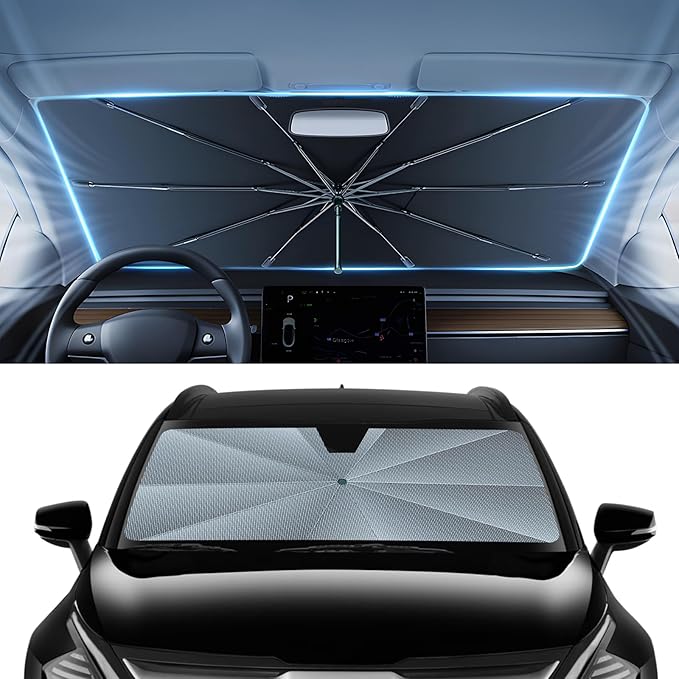 Autorder Windshield Sun Shade Umbrella for 2023-2025 2026 Kia Sportage Accessories,Upgraded Ice Crystal Material,Easy Setup Umbrella Sunshade for Car Windshield,100% Sun Blocking