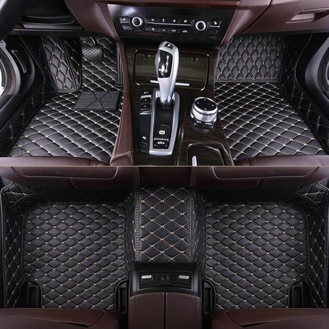 Customize Car Floor Mats for 99% Sedan SUV Sports Car All Weather Leather Full Coverage Waterproof Non-Slip Vehicle Lining Pads (Black Beige)