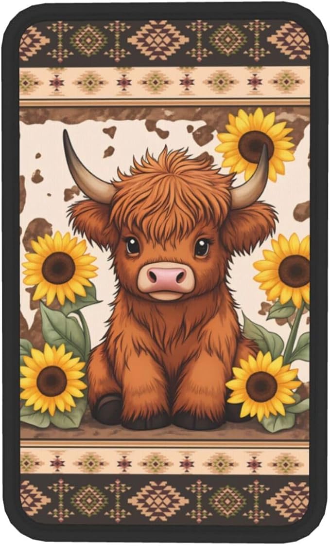 Universal Car Center Console Cushion Pad, Cute Highland Cow Sunflower Soft Waterproof Car Center Console Cover Auto Armrest Seat Box Cover Protector for Most Vehicle SUV Truck Car