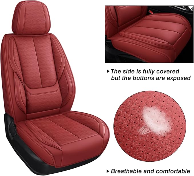Leather Car Seat Covers,Car Seat Covers Full Set,Automotive Seat Covers 6 Seats,Fit for Most Cars SUV and Most Sedans Red