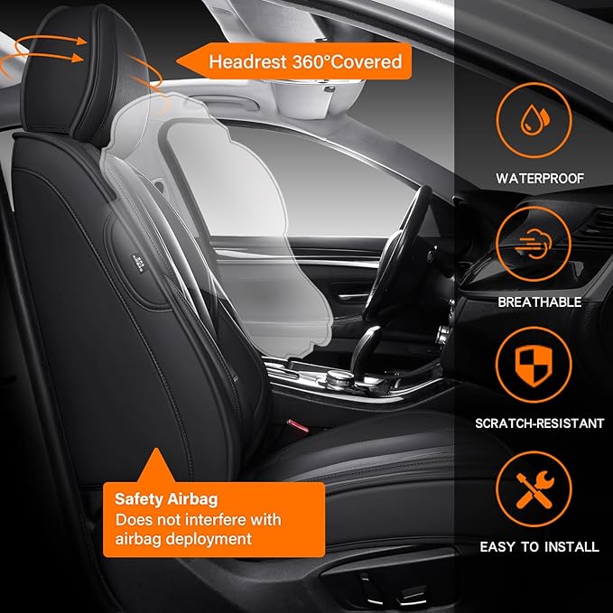 Seat Covers, Car Seat Covers Front Seats, Car Seat Cover, Car Seat Protector Waterproof, Car Seat Cushion Nappa Leather, Black Seat Covers Carseat Cover Universal Fit for Most Cars