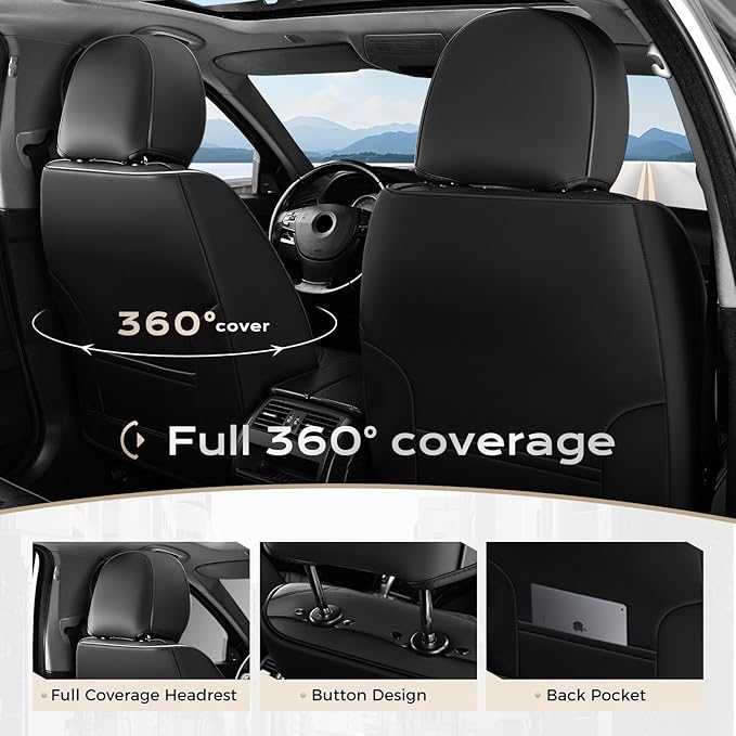 Coverado Car Seat Covers Full Set, Seat Covers for Cars, Black Car Seat Covers Front Seats and Back Car Seat Protector Waterproof, Leather Car Seat Cushion Universal Fit for Most Cars Pink